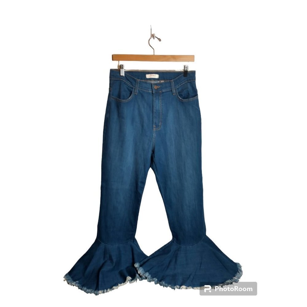 Vibrant M.I.U. Blue Denim Flare Bell Bottom Jeans, size L(11-13) see measurement